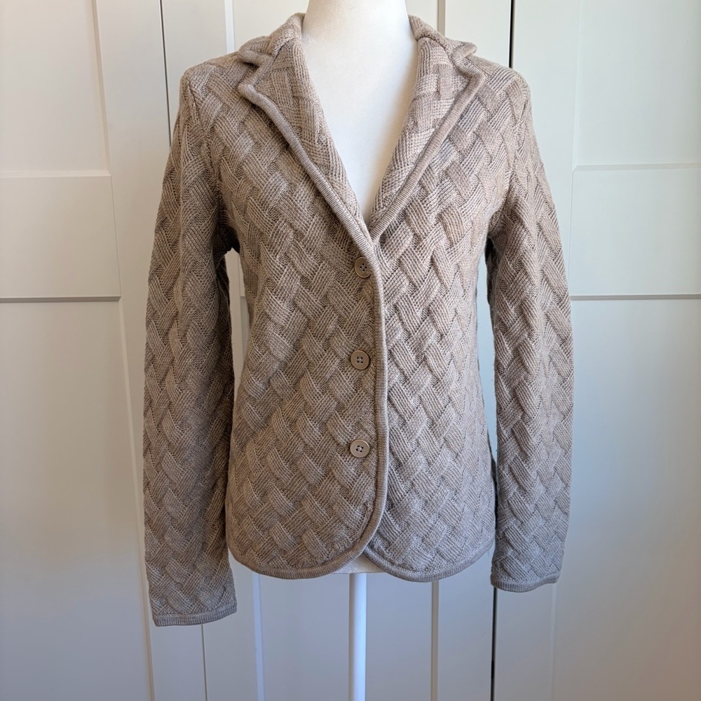 Talbots Merino WoolTan Basket Weave Sweater Blazer | S